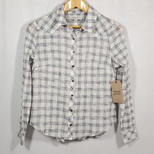 Frye & Co Womens Sz S Semi Sheer Plaid Button Up Long Sleeve Top NWT Lightweight